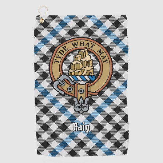 Clan Haig Crest over Check Tartan Golfhandtuch (Vorderseite)