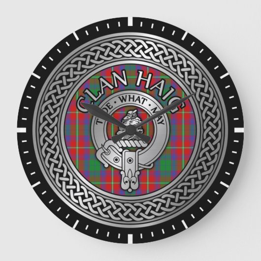 Clan Haig Crest & Tartan Knot Große Wanduhr (Vorderseite)