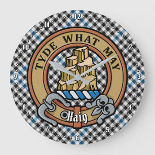 Clan Haig-Wappen über Check-Tartan Große Wanduhr
