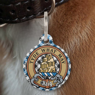 Clan Haig Wappen über Check-Tartan Haustiermarke