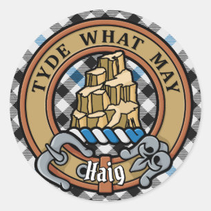 Clan Haig-Wappen über Check-Tartan Runder Aufkleber