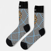 Clan Haig-Wappen über Karo-Tartan Socken (Linkes Detail)