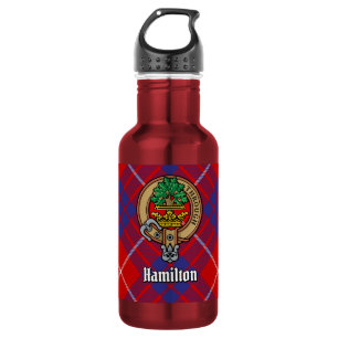 Clan Hamilton-Wappen auf rotem Tartan Edelstahlflasche