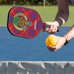 Clan Hamilton-Wappen auf rotem Tartan-Schlüsselanh Pickleball Schläger