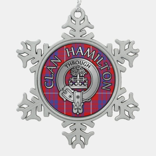 Clan Hamilton Wappen & Tartan Schneeflocken Zinn-Ornament (Vorderseite)