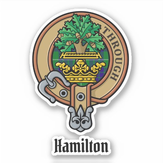 Clan Hamilton Wappen über Jagd auf Tartan Sticker (Vorderseite)