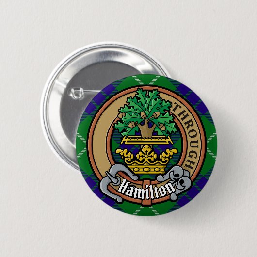 Clan Hamilton Wappen über Jagd Tartan Button (Vorne & Hinten)
