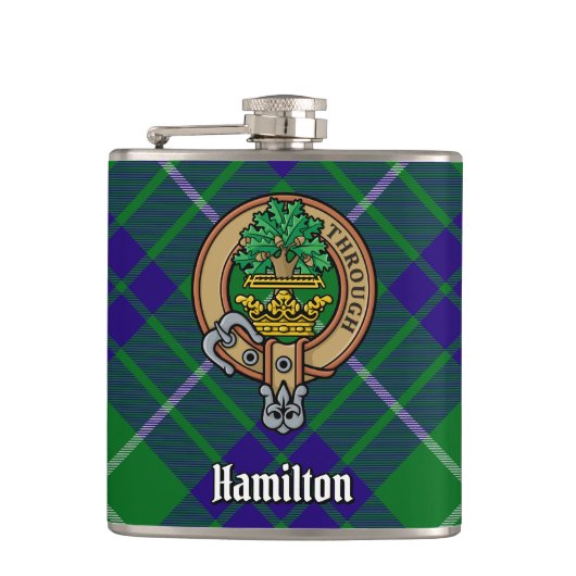 Clan Hamilton Wappen über Jagd Tartan Flachmann (Vorderseite)