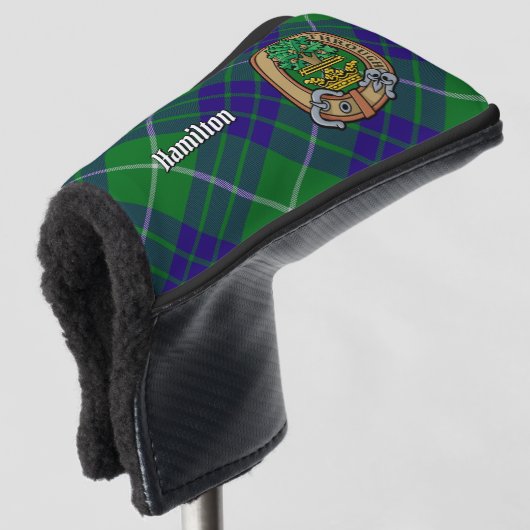 Clan Hamilton Wappen über Jagd Tartan Golf Headcover (3/4 Vorderseite)