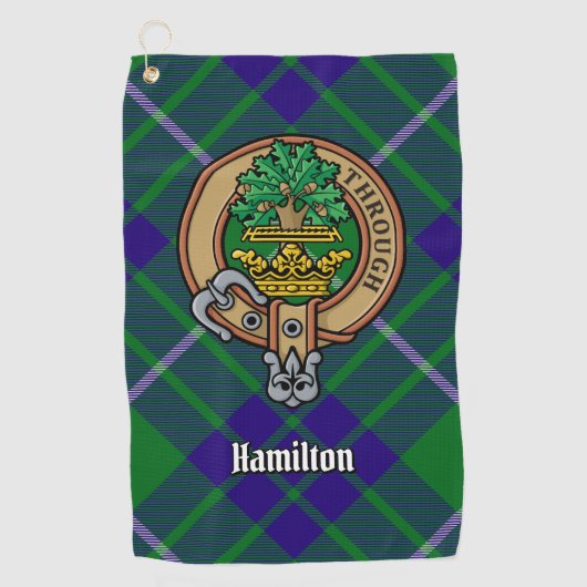 Clan Hamilton Wappen über Jagd Tartan Golf Towel Golfhandtuch (Vorderseite)