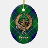 Clan Hamilton Wappen über Jagd Tartan Keramik Ornament (Vorne)