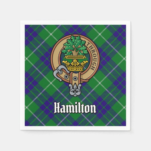 Clan Hamilton Wappen über Jagd Tartan Serviette (Vorderseite)