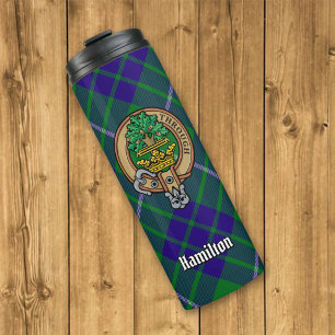 Clan Hamilton Wappen über Jagd Tartan Thermosbecher