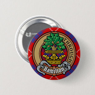 Clan Hamilton Wappen über Red Tartan Button