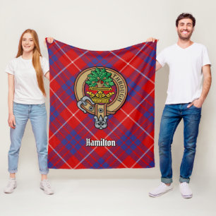 Clan Hamilton Wappen über Red Tartan Fleecedecke