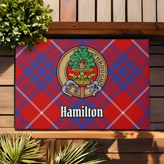 Clan Hamilton Wappen über Red Tartan Fußmatte