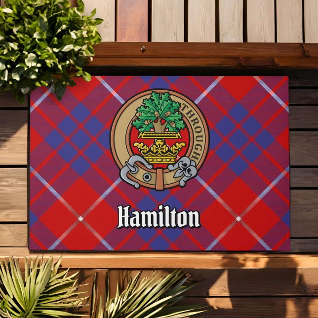 Clan Hamilton Wappen über Red Tartan Fußmatte (Von Creator hochgeladen)
