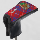 Clan Hamilton Wappen über Red Tartan Golf Headcover (3/4 Vorderseite)