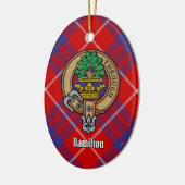 Clan Hamilton Wappen über Red Tartan Keramik Ornament (Links)