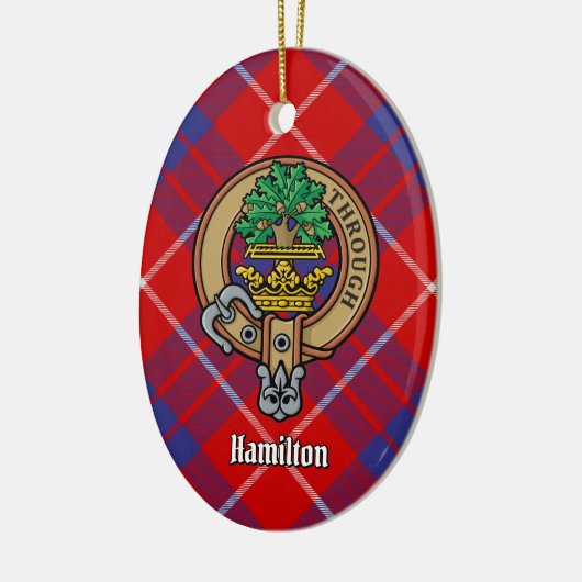 Clan Hamilton Wappen über Red Tartan Keramik Ornament (Links)