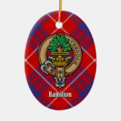 Clan Hamilton Wappen über Red Tartan Keramik Ornament (Vorne)