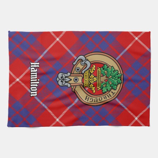 Clan Hamilton Wappen über Red Tartan Kitetücher Geschirrtuch (Horizontal)