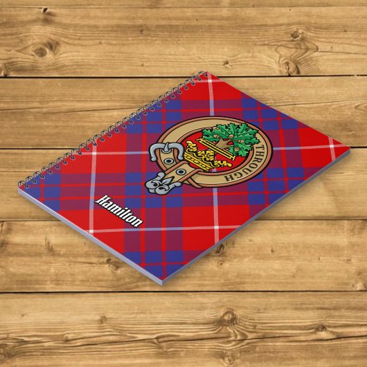 Clan Hamilton Wappen über Red Tartan Notizblock