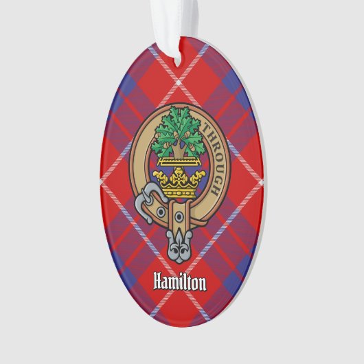 Clan Hamilton Wappen über Red Tartan Ornament (Vorderseite)