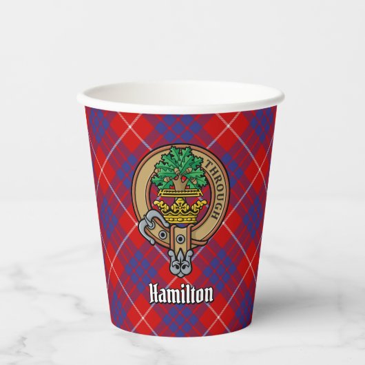 Clan Hamilton Wappen über Red Tartan Paper Cups Pappbecher (Vorderseite)