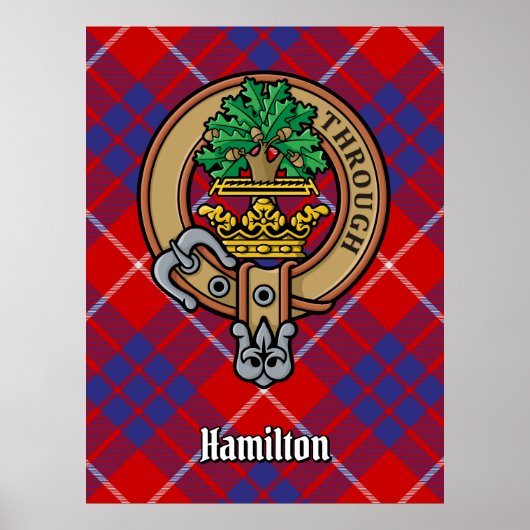 Clan Hamilton Wappen über Red Tartan Poster (Vorne)