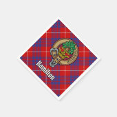 Clan Hamilton Wappen über Red Tartan Serviette (Ecke)