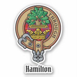 Clan Hamilton Wappen über Red Tartan Sticker