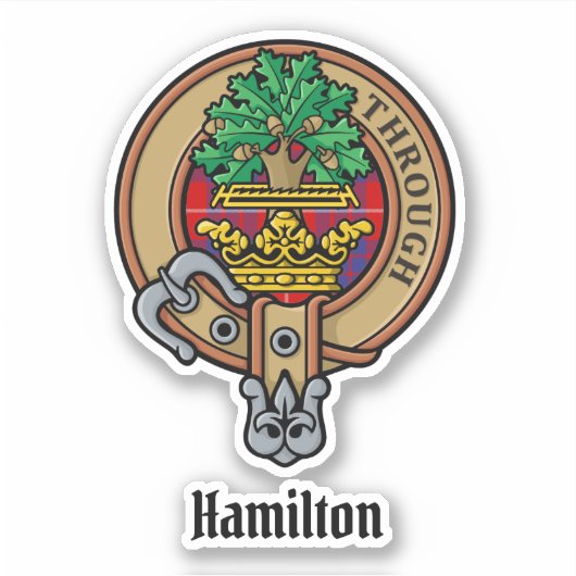 Clan Hamilton Wappen über Red Tartan Sticker (Vorderseite)