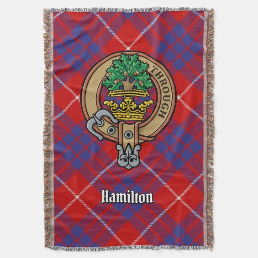 Clan Hamilton-Wappen über rotem Tartan Decke (Vorderseite Vertikal)