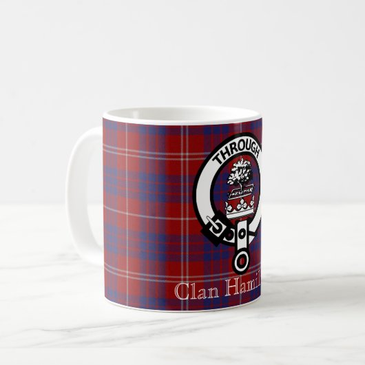 Clan Hamilton Wappen und Tartan Coffee Tasse (Vorderseite Links)
