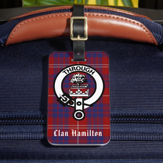 Clan Hamilton Wappen und Tartan Luggage Tag Gepäckanhänger (Vorderseite Insitu 2)