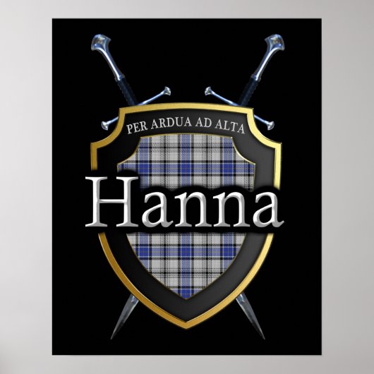 Clan Hanna Hannay Tartan Shield & Schwerter Print Poster (Vorne)