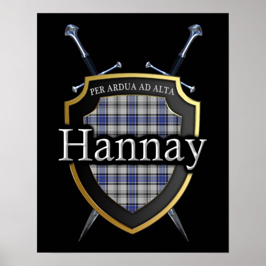 Clan Hannay Tartan Shield & Schwerter Print Poster (Vorne)