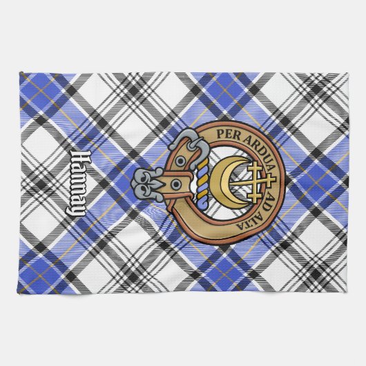 Clan Hannay Wappen über Tartan Geschirrtuch (Horizontal)
