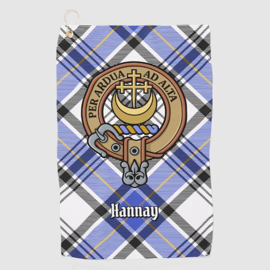 Clan Hannay Wappen über Tartan Golfhandtuch (Vorderseite)