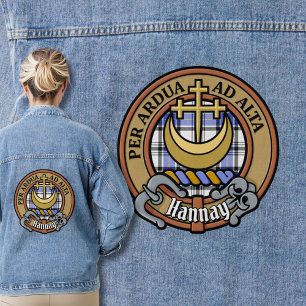 Clan Hannay Wappen über Tartan Jeansjacke