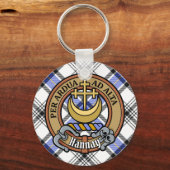 Clan Hannay Wappen über Tartan Schlüsselanhänger (Vorderseite)