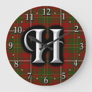 Clan Hay Letter H Monogram Tartan Große Wanduhr