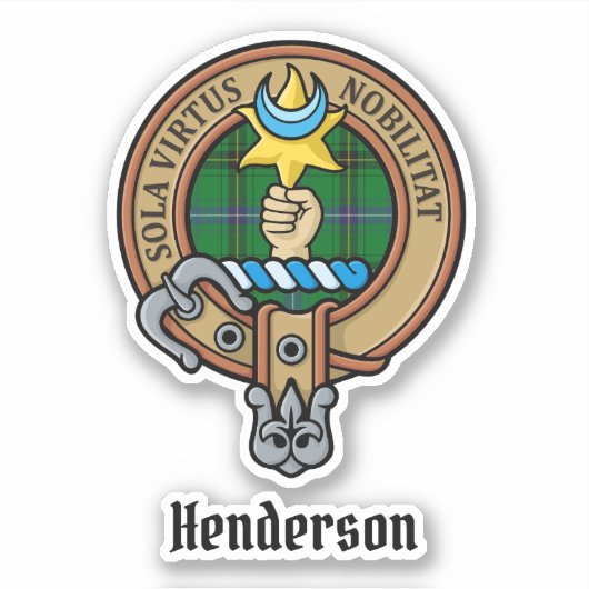 Clan Henderson Wappen über Tartan Aufkleber (Vorderseite)