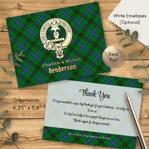 Clan Henderson-Wappen über Tartan Folie Einladungspostkarte