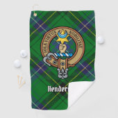 Clan Henderson Wappen über Tartan Golfhandtuch (Insitu)