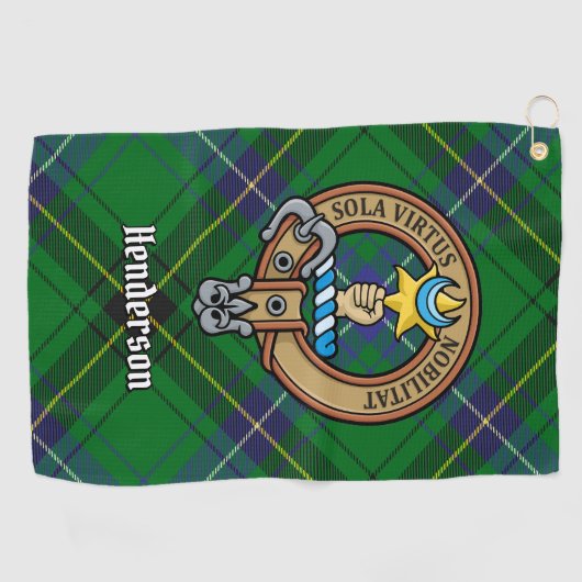 Clan Henderson Wappen über Tartan Golfhandtuch (Horizontal)