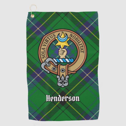 Clan Henderson Wappen über Tartan Golfhandtuch (Vorderseite)