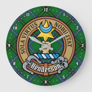 Clan Henderson Wappen über Tartan Große Wanduhr