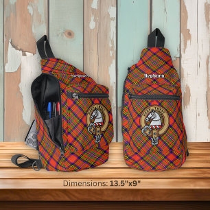 Clan Hepburn-Wappen über Tartan Crossbody Bag